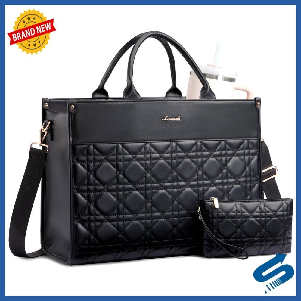 Faux Leather Laptop Tote Bag Elegant Quilted Professional Work Bag Spacious